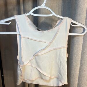 SHEIN White Ribbed Crop Top with Pink Trim